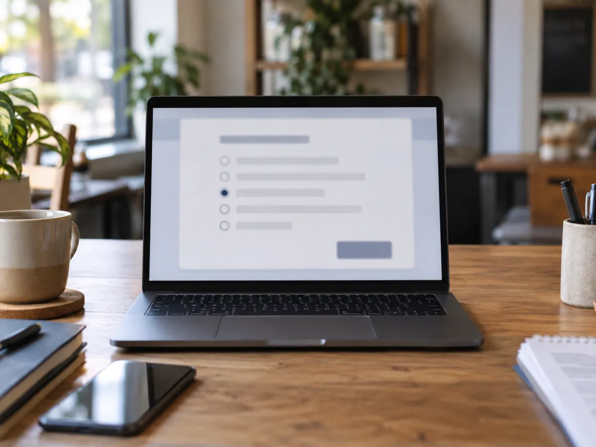 Laptop showing a review report form with a policy reason selected