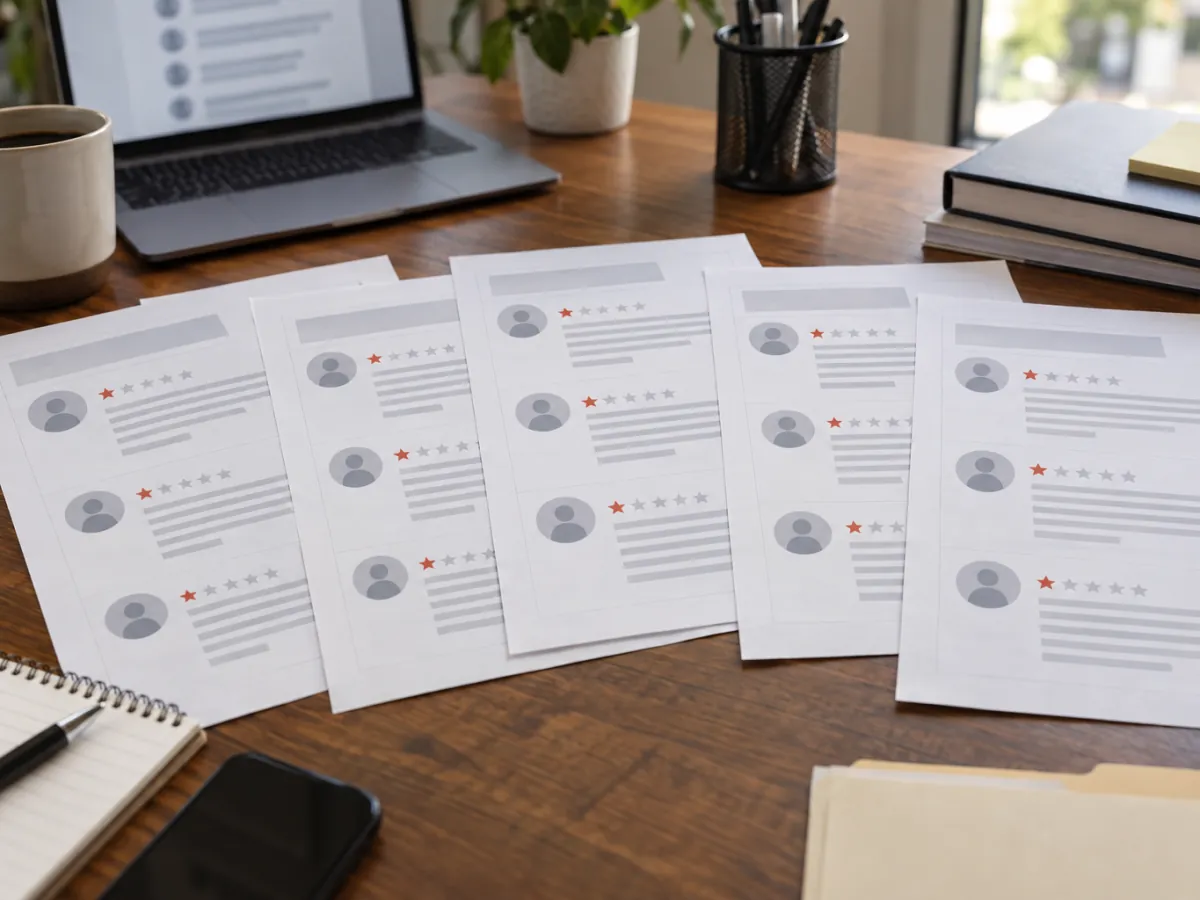 Screenshots of several similar one-star recommendations laid out side by side for a report