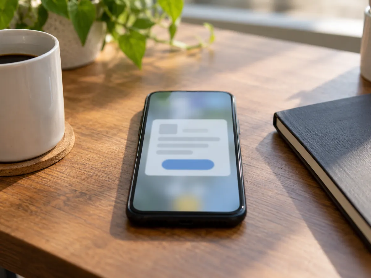 Phone on a desk showing a short summary of a profile change waiting for the owner's approval