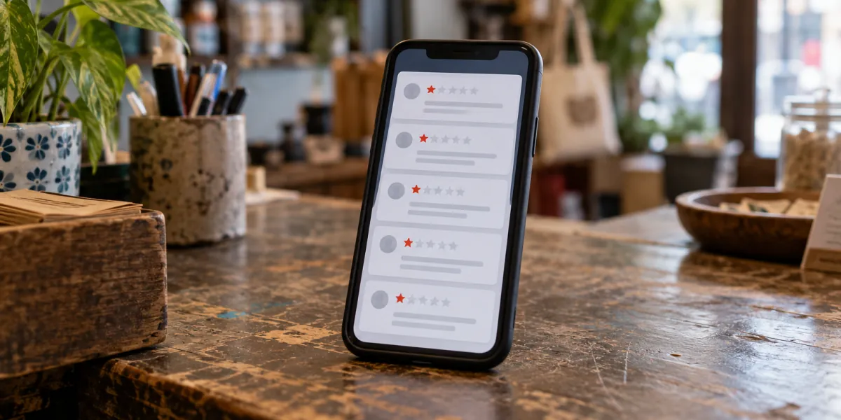 Phone notifications stacking up with new one-star ratings for a small business